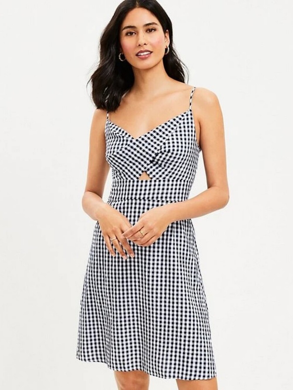LOFT Black & White Gingham Cut Out Sleeveless Spaghetti Strap Mini Dress